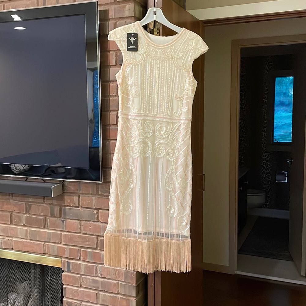 Off white/soft pink beaded dress